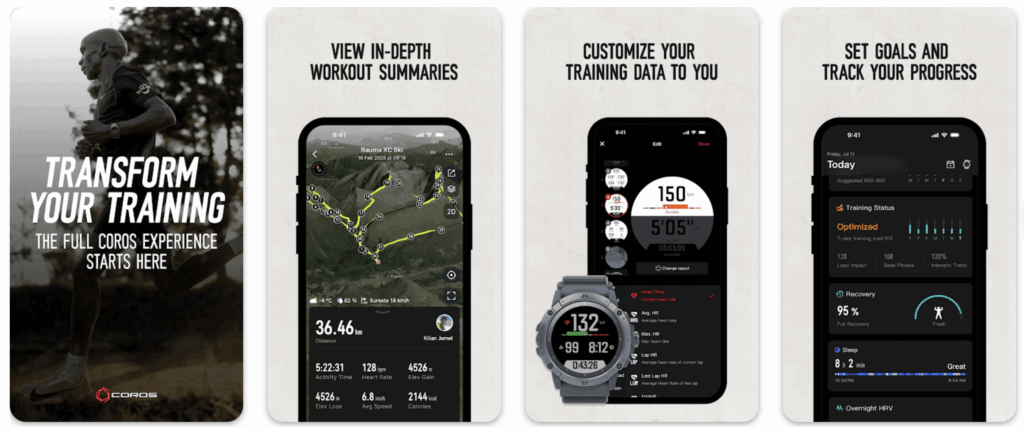 zrzut ekranu z aplikacji Coros